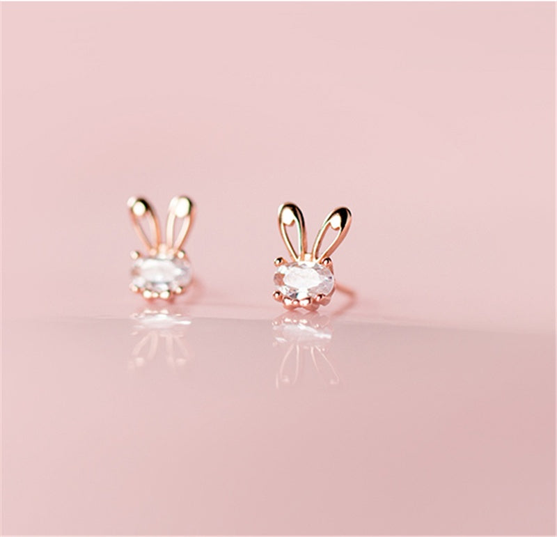 S925 Silver Korean Version Cute Lady Micro-studded Rabbit Earrings-Jewearrings