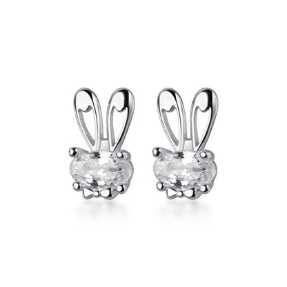 S925 Silver Korean Version Cute Lady Micro-studded Rabbit Earrings-Jewearrings