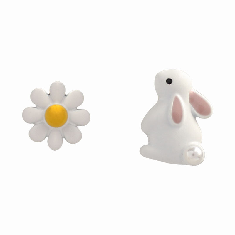 Pearl Bunny Earrings Daisy Stud Earrings Japanese Style Cartoon-Jewearrings