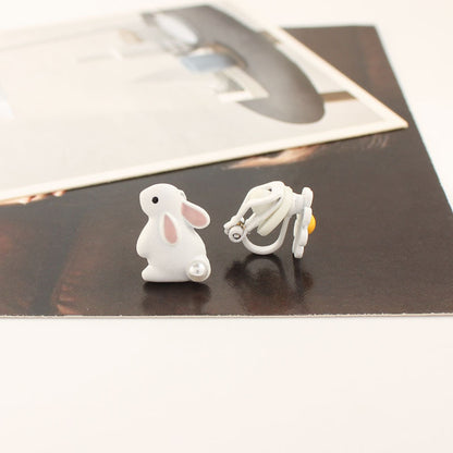 Pearl Bunny Earrings Daisy Stud Earrings Japanese Style Cartoon-Jewearrings