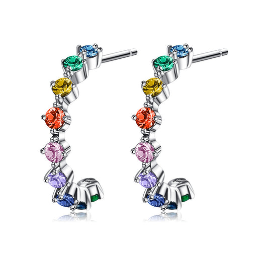 S925 Colorful Zircon Simple Earrings In Sterling Silver-Jewearrings