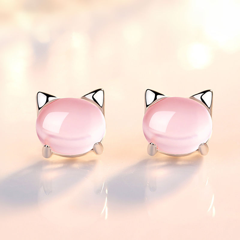 Girl Earrings Pure Silver Cute S925 Female Student Korean Cat Earrings Silver Children's Ear Jewelry Lover-Jewearrings