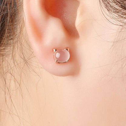 Girl Earrings Pure Silver Cute S925 Female Student Korean Cat Earrings Silver Children's Ear Jewelry Lover-Jewearrings