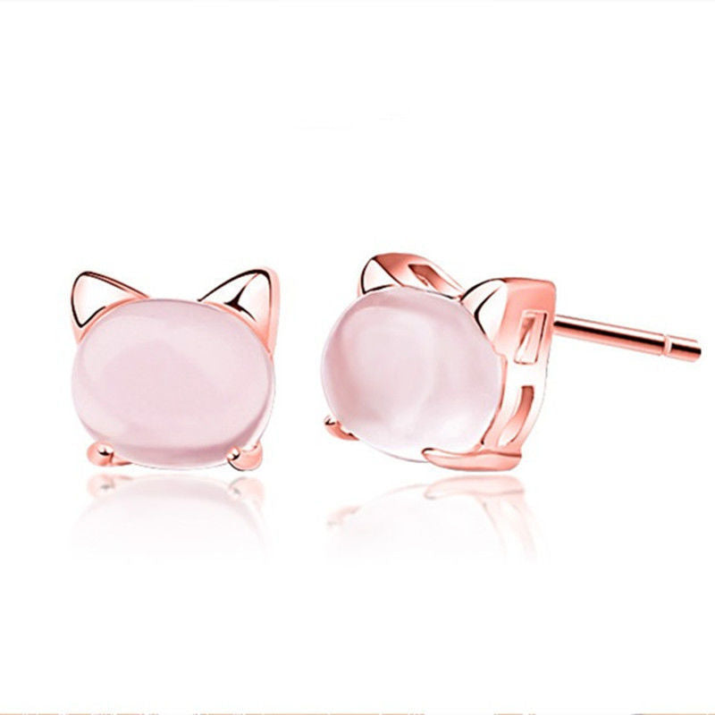 Girl Earrings Pure Silver Cute S925 Female Student Korean Cat Earrings Silver Children's Ear Jewelry Lover-Jewearrings