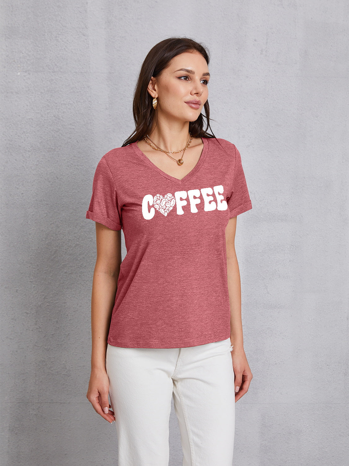 COFFEE V-Neck Short Sleeve T-Shirt-Jewearrings