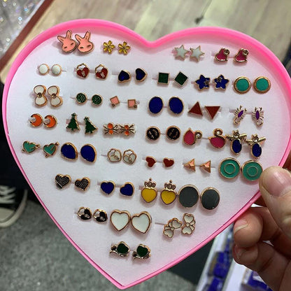 Peach Heart Box 36 Pairs Of Plastic Stud Earrings-Jewearrings