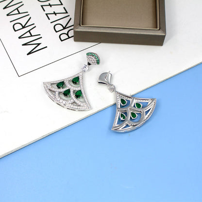 New Product Green Zircon Fan-shaped Earrings With Gold-plated Diamonds-Jewearrings