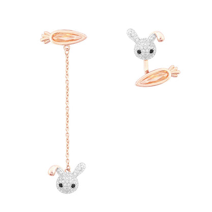 Korean Sterling Silver Earrings Female Cute Carrot Rabbit Asymmetric Earrings-Jewearrings