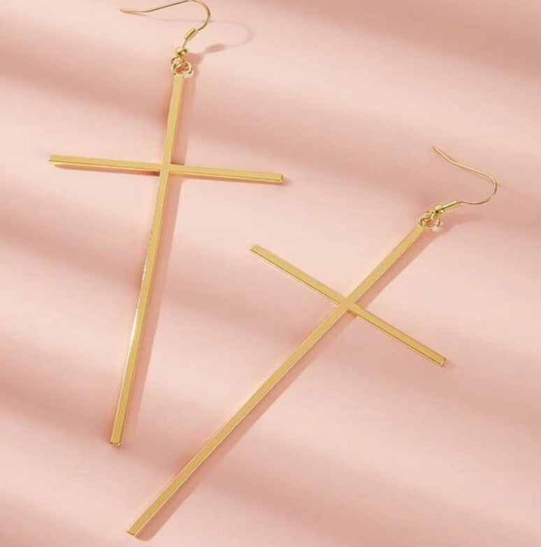 Geometric natural cross earrings alloy plating earrings-Jewearrings