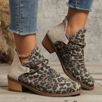 Contrast Canvas Low Heel Boots-Jewearrings