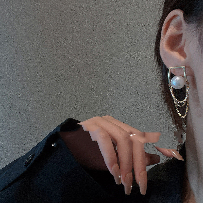 South Korea's Dongdaemun Fashion Temperament Long Chain Stud Earrings-Jewearrings