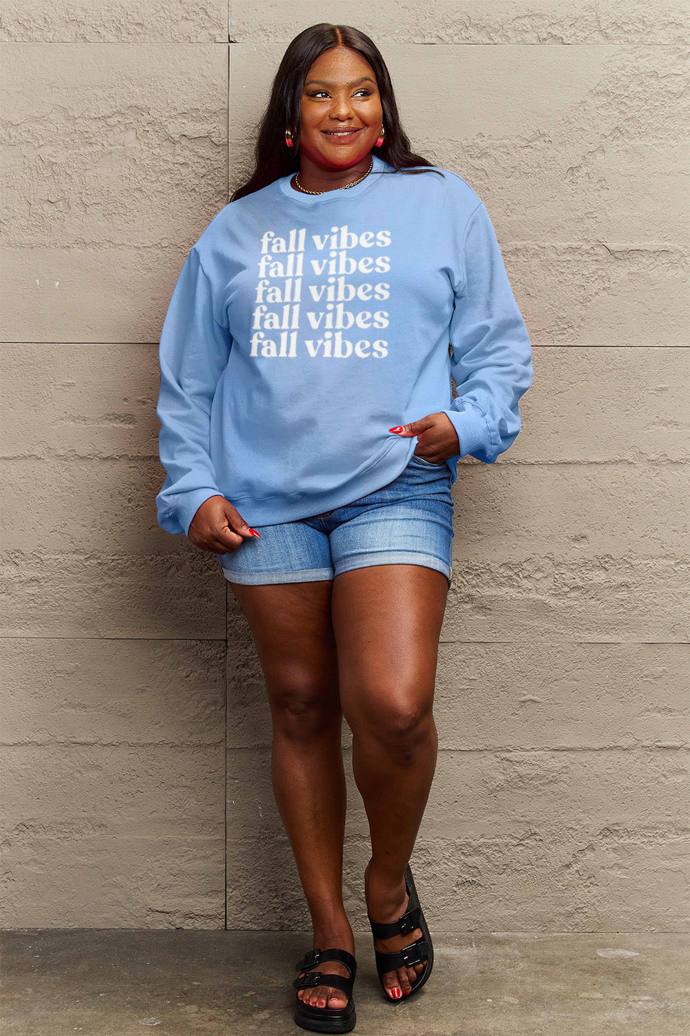 Simply Love Full Size FALL VIBES Graphic Sweatshirt-Jewearrings