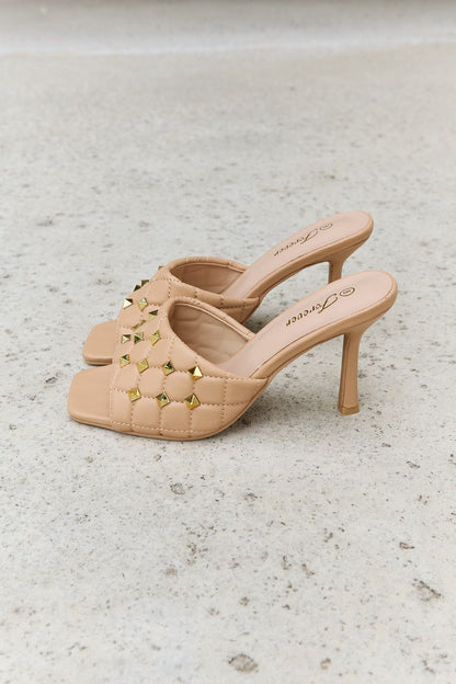 Forever Link Square Toe Quilted Mule Heels in Nude-Jewearrings