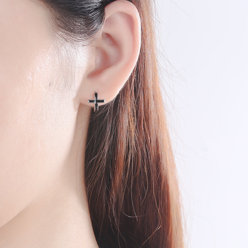 S925 Sterling Silver Cross Earrings female men Earrings-Jewearrings