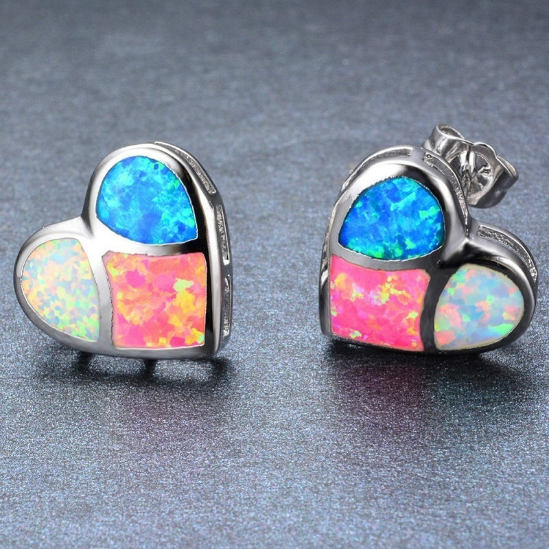 Opal Tricolor Stud Earrings-Jewearrings