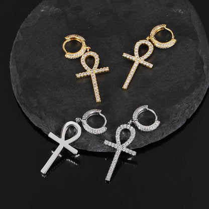 Hip Hop Stud Earrings Ankh Key Personality Cross Earrings-Jewearrings