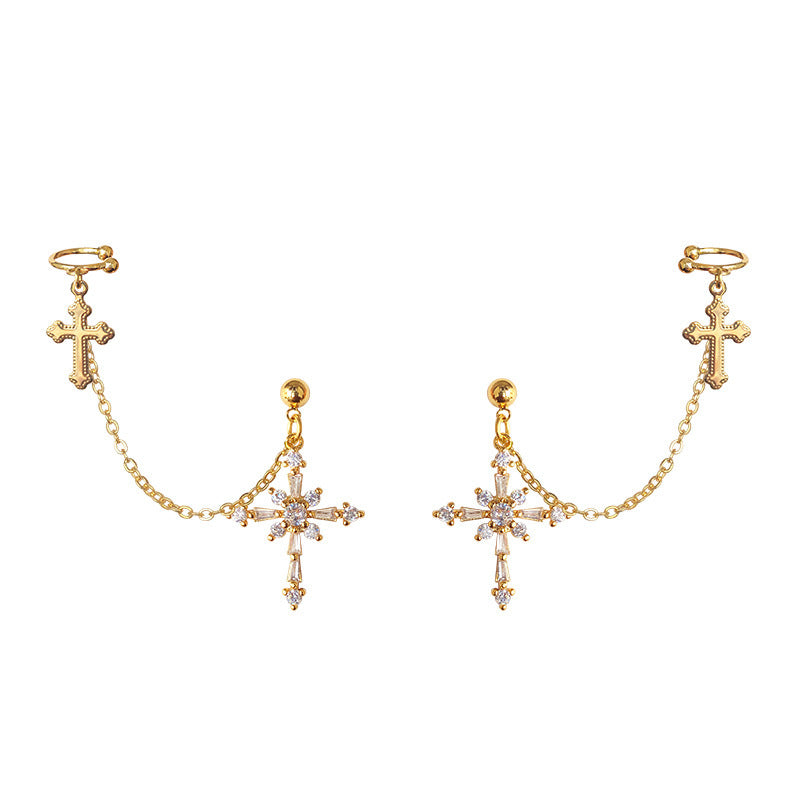 Baroque cross ear bone clip earrings-Jewearrings