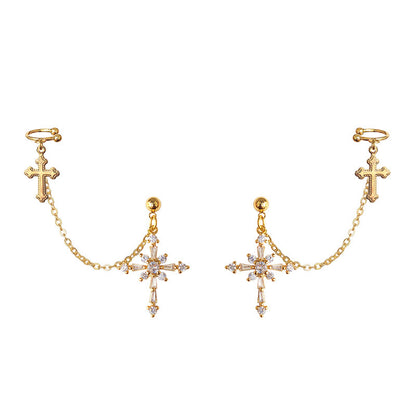 Baroque cross ear bone clip earrings-Jewearrings