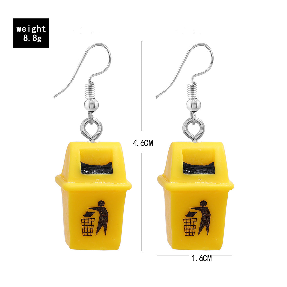 Personalized Clip Earrings Yellow Resin Trash Can Trash Can Creative Earrings-Jewearrings