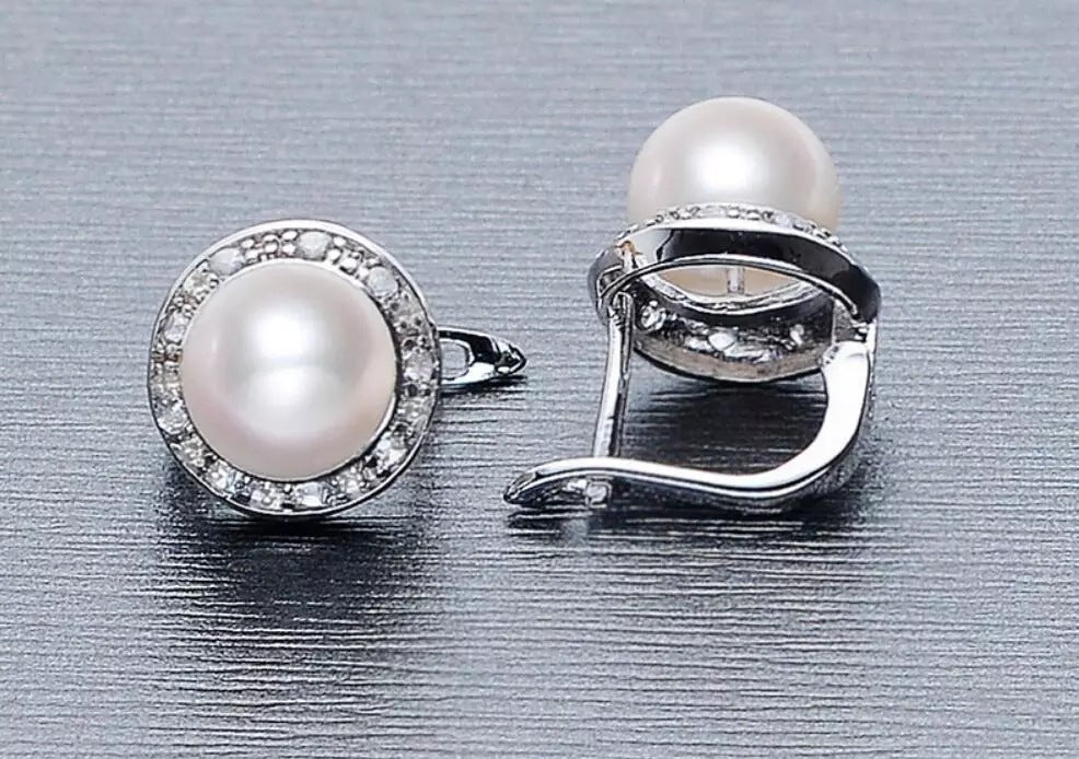 Women's Round Zircon Pearl Stud Earrings-Jewearrings