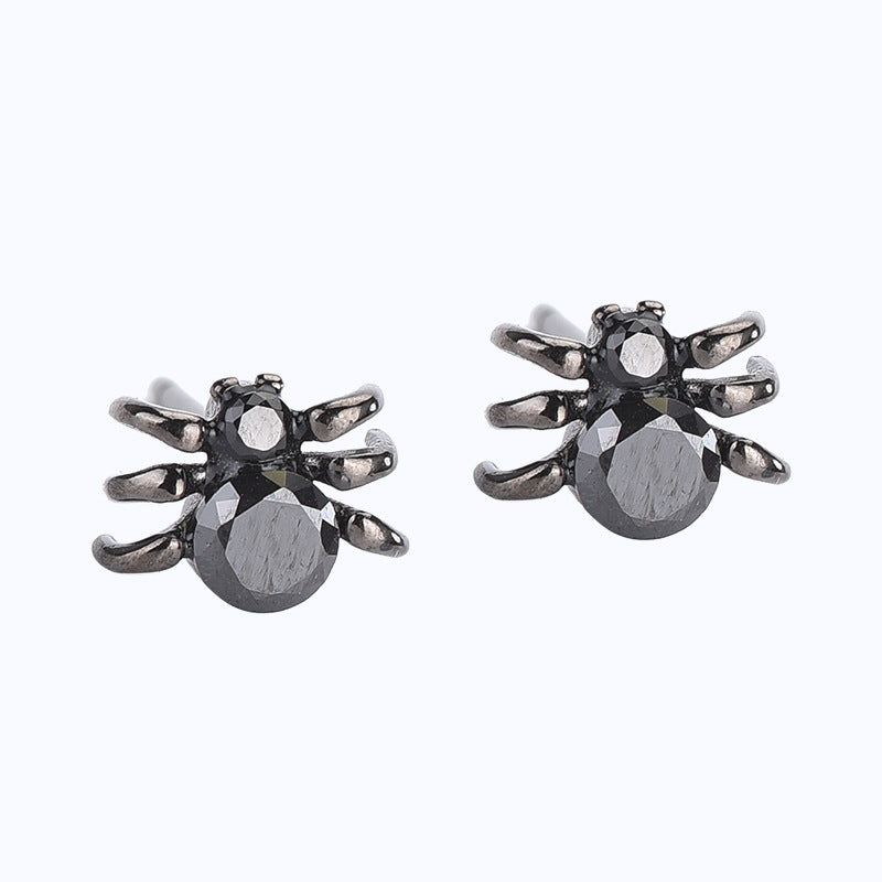 S925 sterling silver petite black spider earrings-Jewearrings