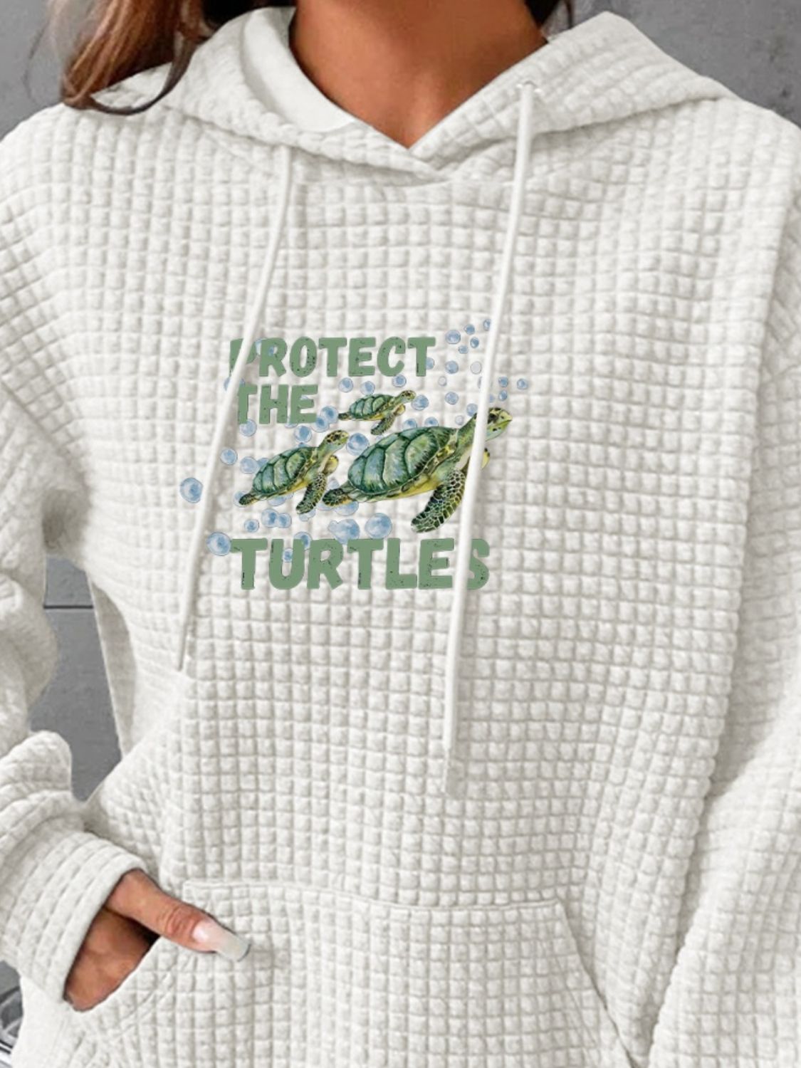 Full Size Turtle Graphic Drawstring Hoodie-Jewearrings