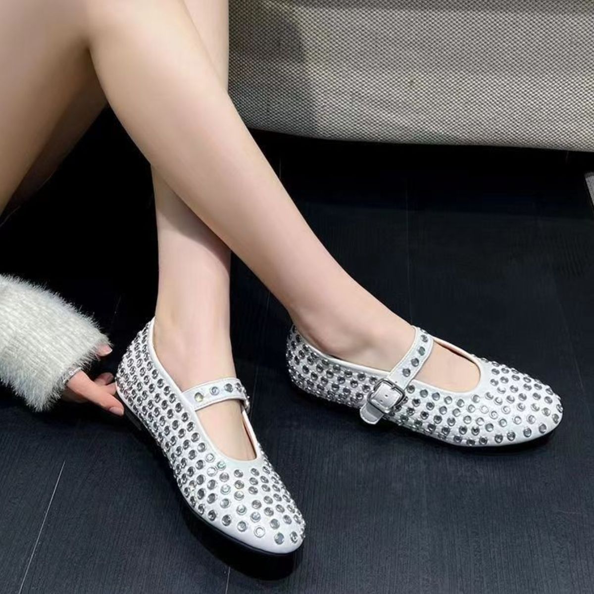 PU Leather Studded Flat Loafers-Jewearrings