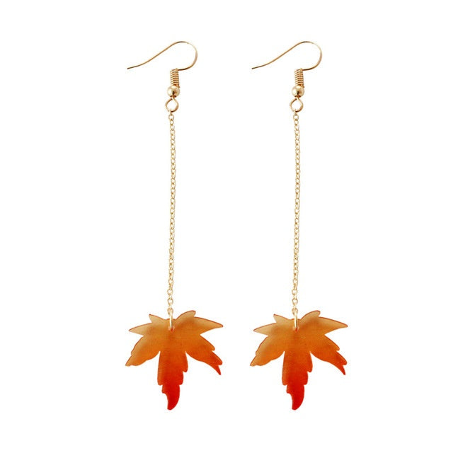 Maple Leaf Earrings Pearl Long Earrings-Jewearrings