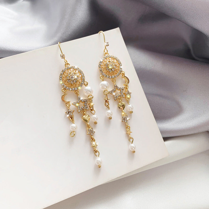 Pearl tassel earrings-Jewearrings