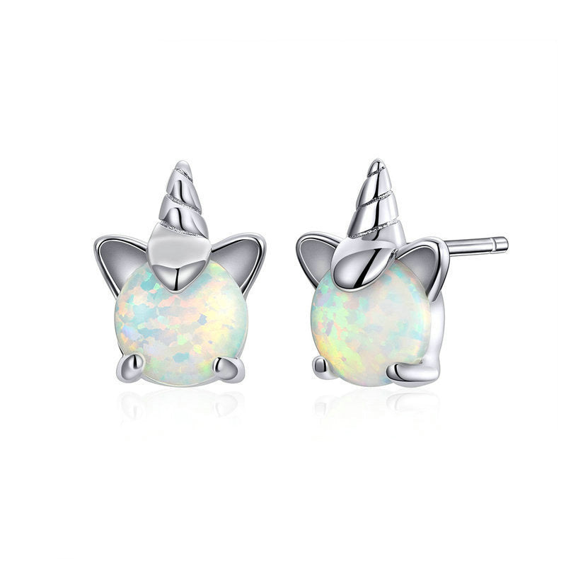 Opal unicorn s925 silver earrings-Jewearrings