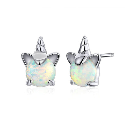 Opal unicorn s925 silver earrings-Jewearrings