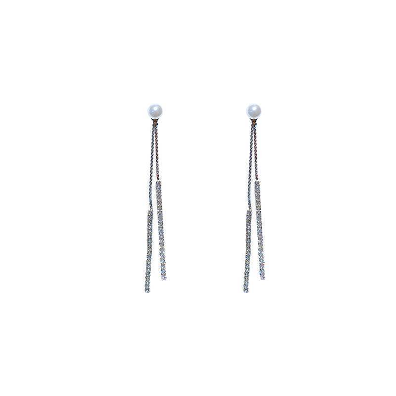 Tassel Double Pearl Stud Earrings-Jewearrings