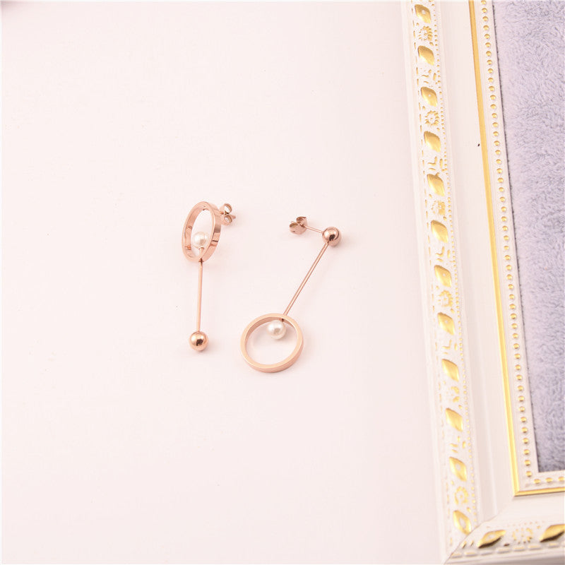 Steel Ball Pearl Circle Earrings-Jewearrings