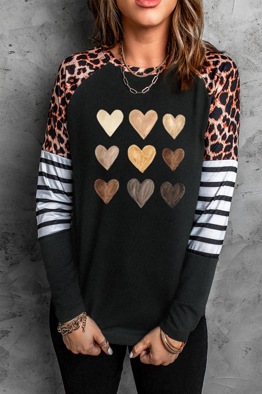 Heart Striped Long Raglan Sleeve Tee-Jewearrings