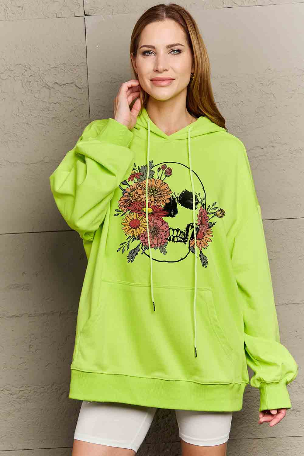 Simply Love Simply Love Full Size Floral Skull Graphic Hoodie-Jewearrings