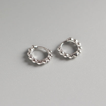 S925 Sterling silver round beaded Earrings Female student tremella ring-Jewearrings