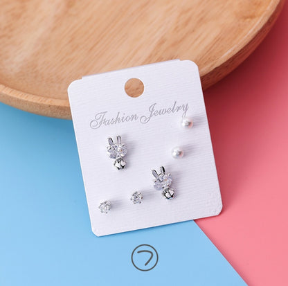 Japan and South Korea mini series set bow earrings 6 sets of stars flowers shine zircon earrings small ear bone nails-Jewearrings