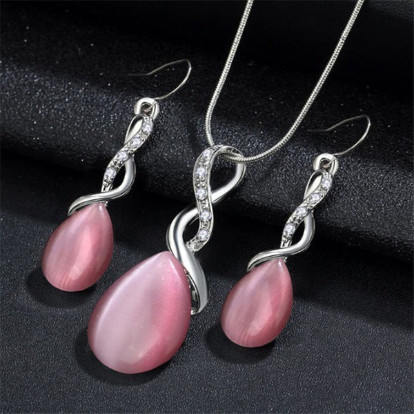 Fashion Opal Jewelry Sets For Woman Cubic zirconia Water Drop Necklace Pendant Earrings Statement Bridal Wedding Party Gift-Jewearrings