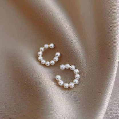 Sterling Silver Needle C- Shaped Pearl Earrings Style Ear Clip Simple Dignified Ear Clips Earrings-Jewearrings