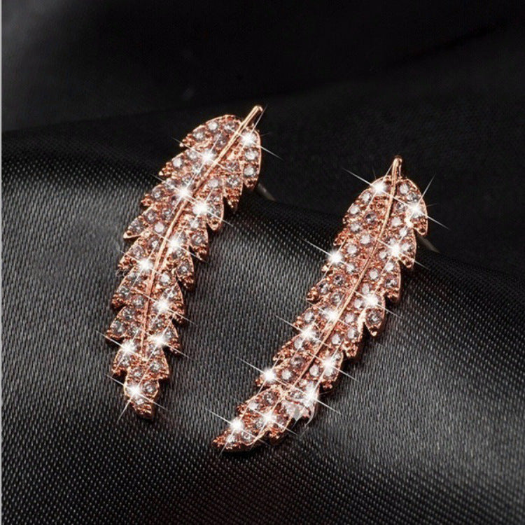 Zircon gold and silver leaf earrings Korean fashion ladies-Jewearrings