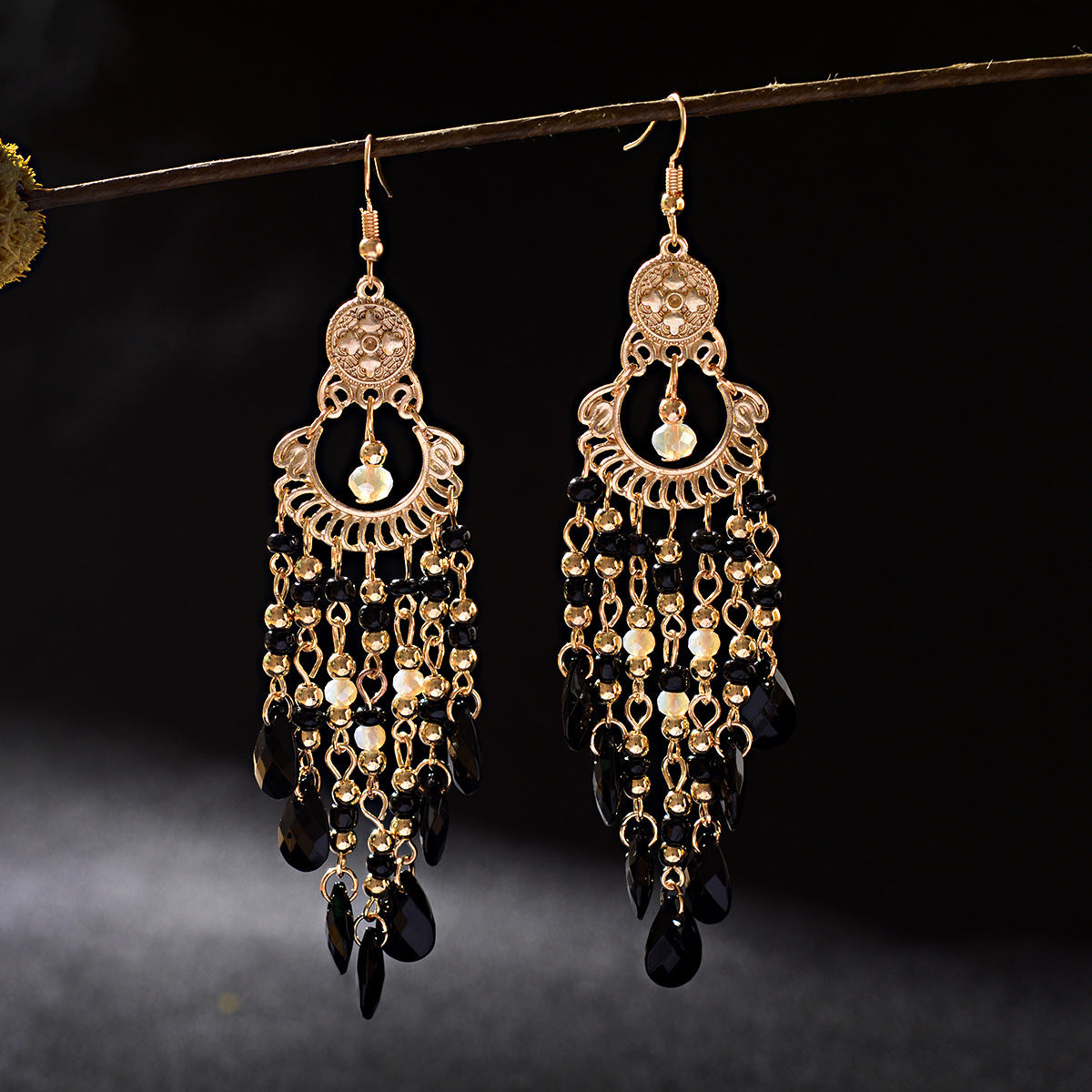 Bohemian Gem All Match Water Drop Tassel Temperamental Dangle Earrings-Jewearrings