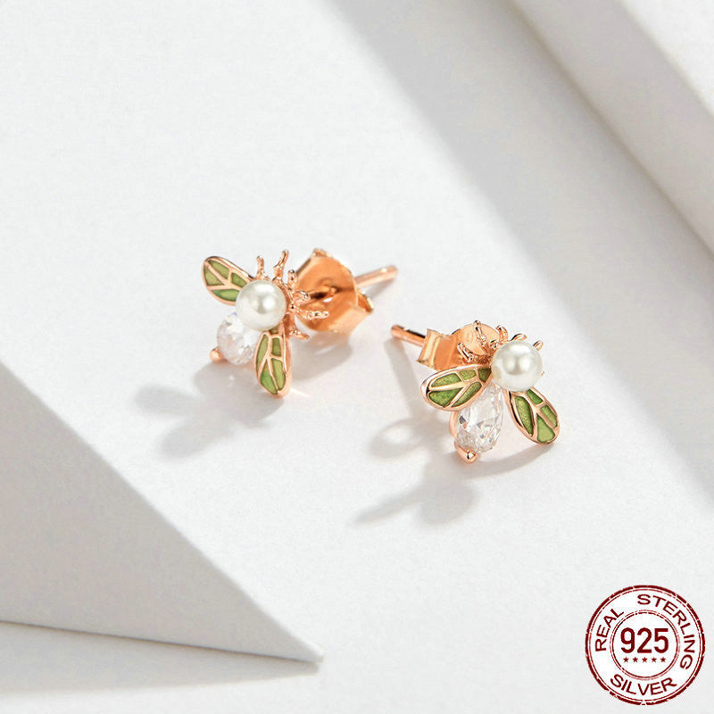 Cute Animal Little Bee 925 Sterling Silver Earrings-Jewearrings