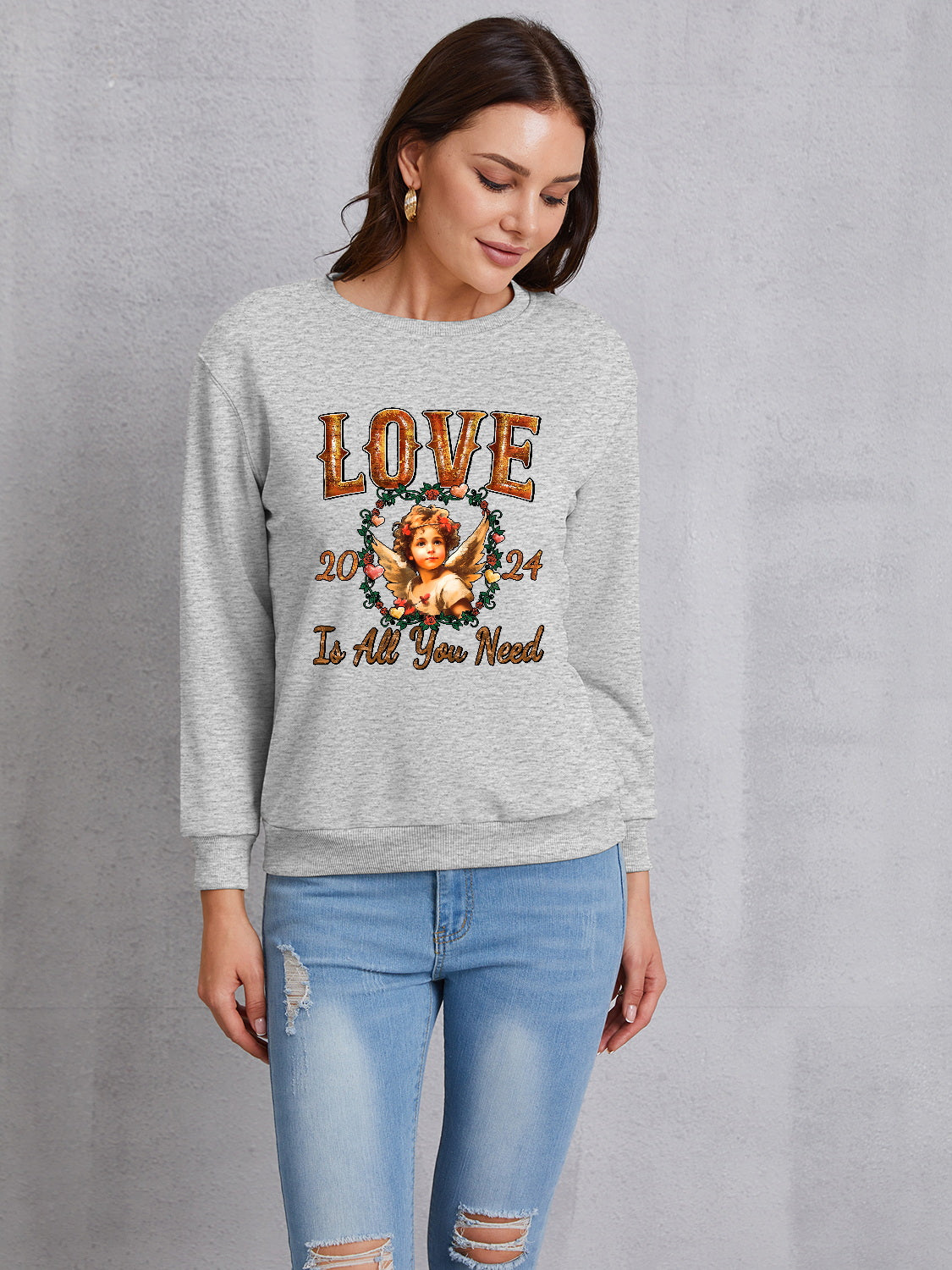 LOVE IS ALL YOU NEED Round Neck Sweatshirt-Jewearrings