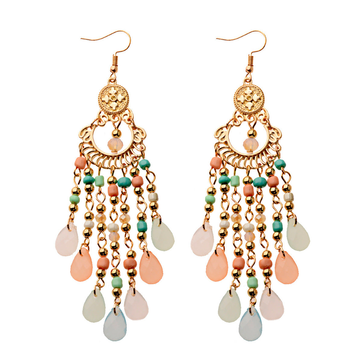 Bohemian Gem All Match Water Drop Tassel Temperamental Dangle Earrings-Jewearrings