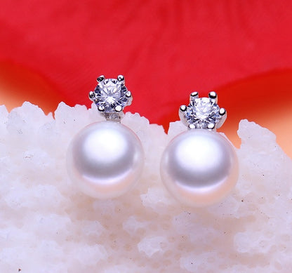 Six claws freshwater pearl silver earrings 8-9mm inlaid zircon earrings earrings jewelry-Jewearrings