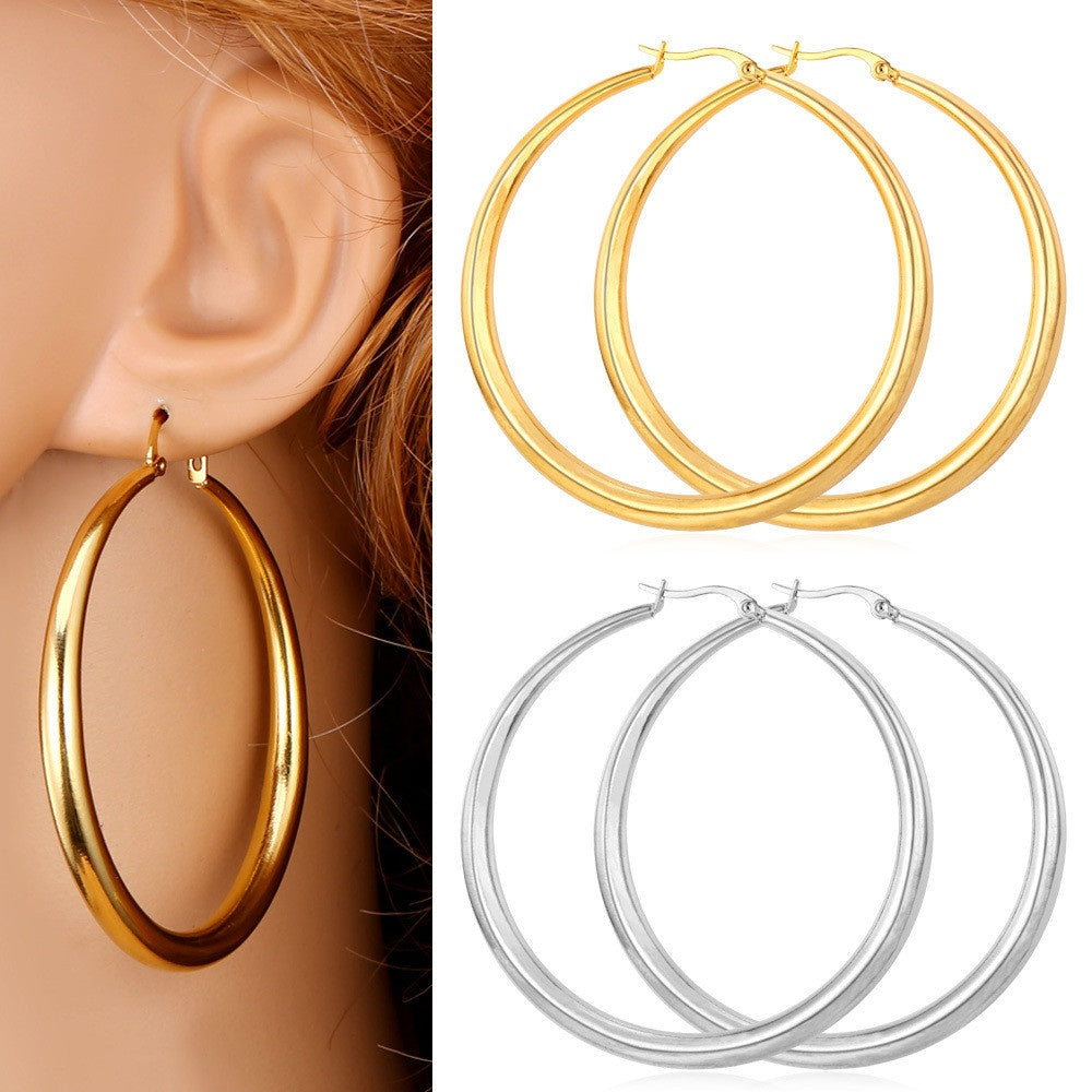 Women's Glossy Large Hoop Earrings-Jewearrings