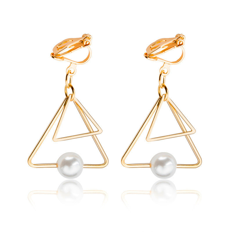 Vintage Double Triangle Pearl Earrings-Jewearrings