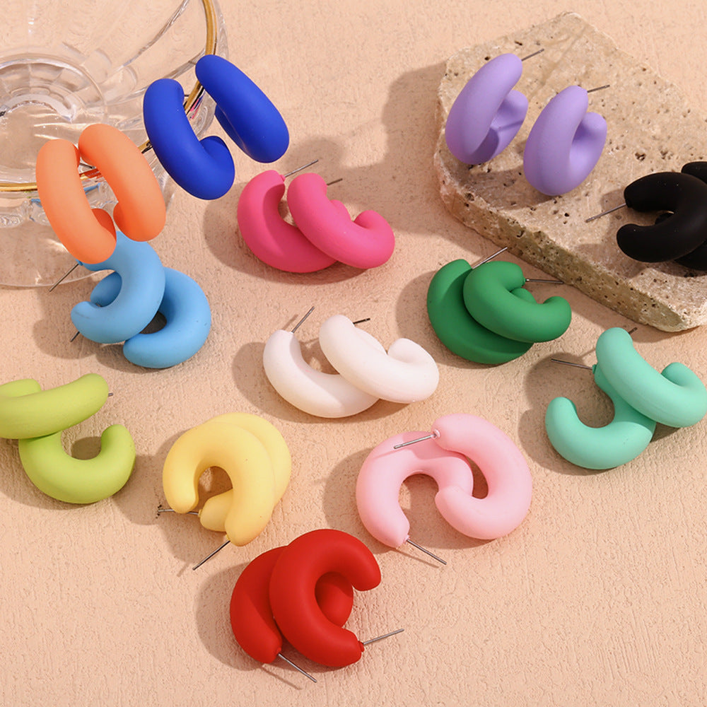 Stainless-steel Needle Color Dopamine ABS Spray Paint Open O-shaped Stud Earrings-Jewearrings