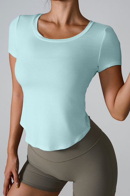 Cutout Round Neck Short Sleeve Active T-Shirt-Jewearrings