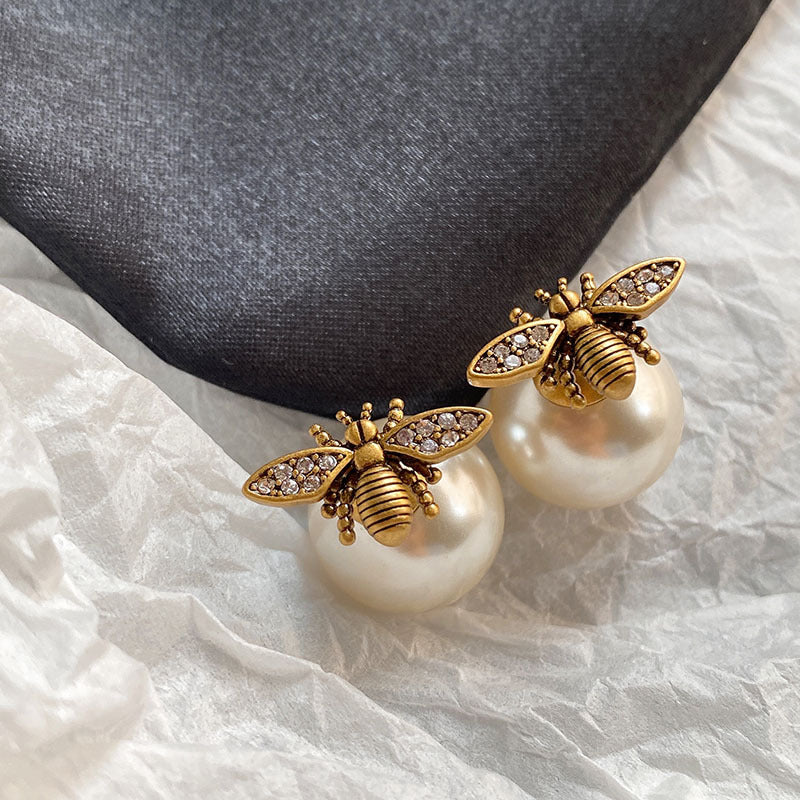 Women's New Vintage Pearl Two Earrings-Jewearrings